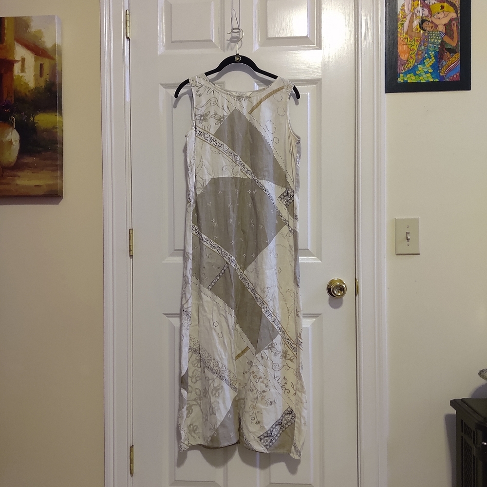 Outfit Petites Women's  Khaki Quilted Print Linen Maxi Dress Size M